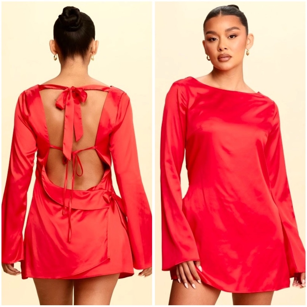 Back Bows Satin Dress Red Poppy